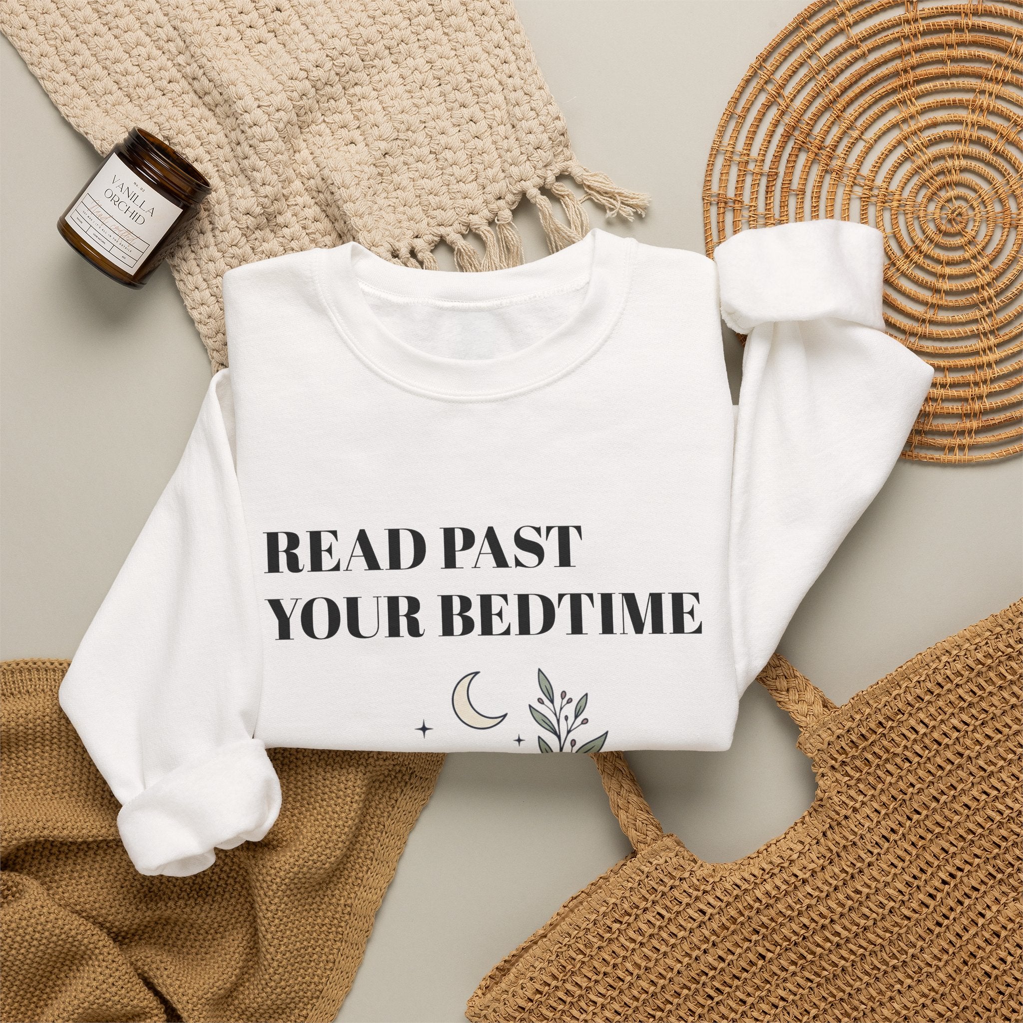 Read Past Your Bedtime Sweatshirt — Cozy Bookstack Crewneck for Readers