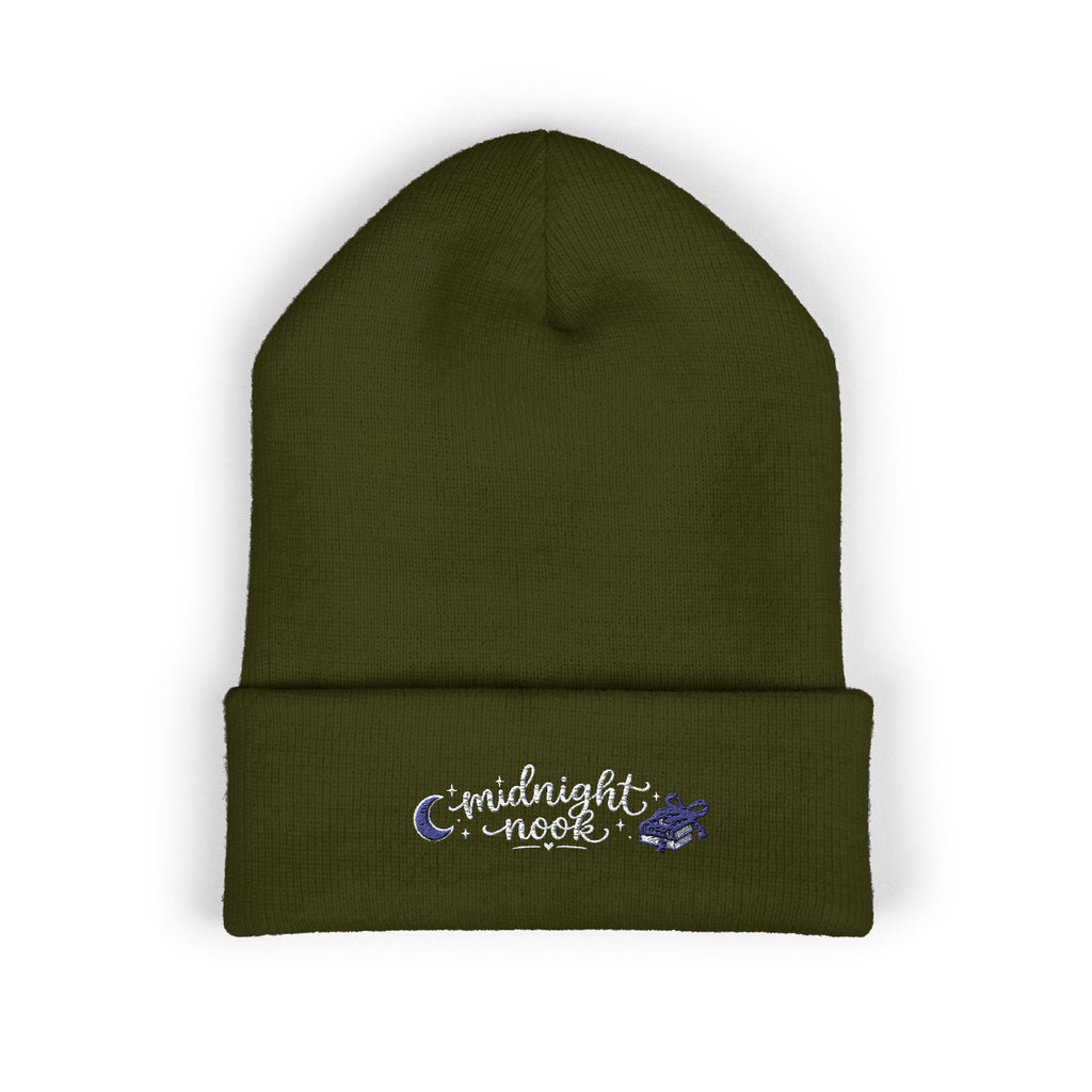 Midnight Moon Embroidered Beanie — Cozy Cuffed Winter Hat