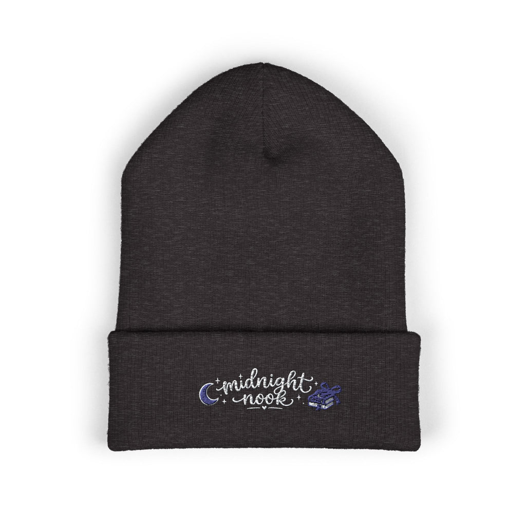 Midnight Moon Embroidered Beanie — Cozy Cuffed Winter Hat