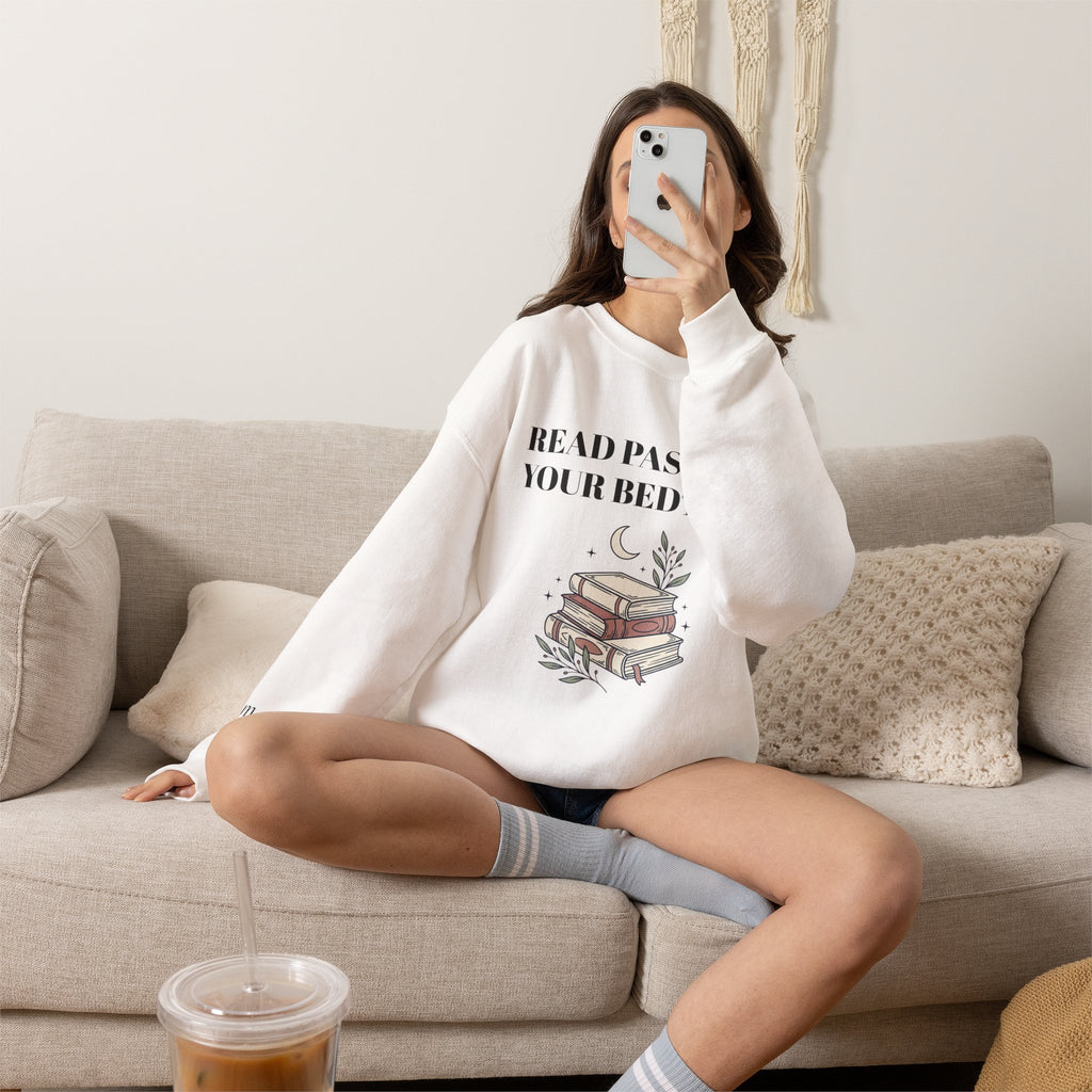Read Past Your Bedtime Sweatshirt — Cozy Bookstack Crewneck for Readers