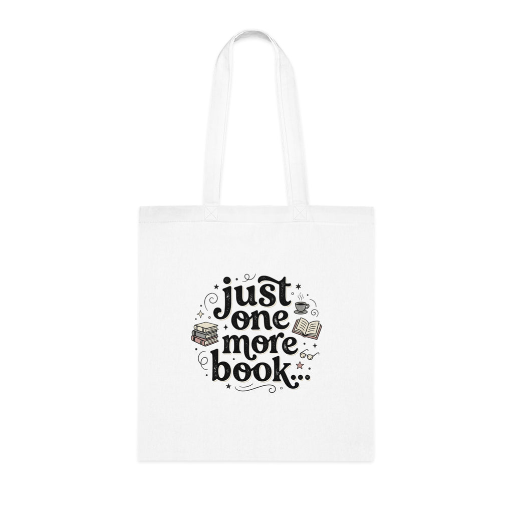 Book Lover Cotton Tote — “Just One More Book” TBR Stack Tote