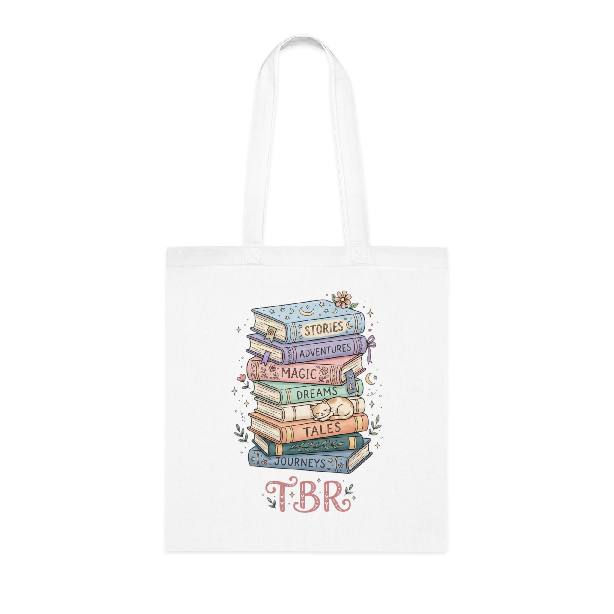 Book Lover Cotton Tote — “Just One More Book” TBR Stack Tote