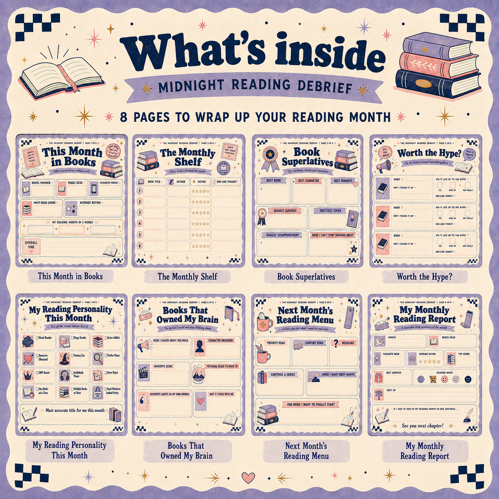 Midnight Reading Debrief | 8-Page Monthly Reading Wrap-Up Kit