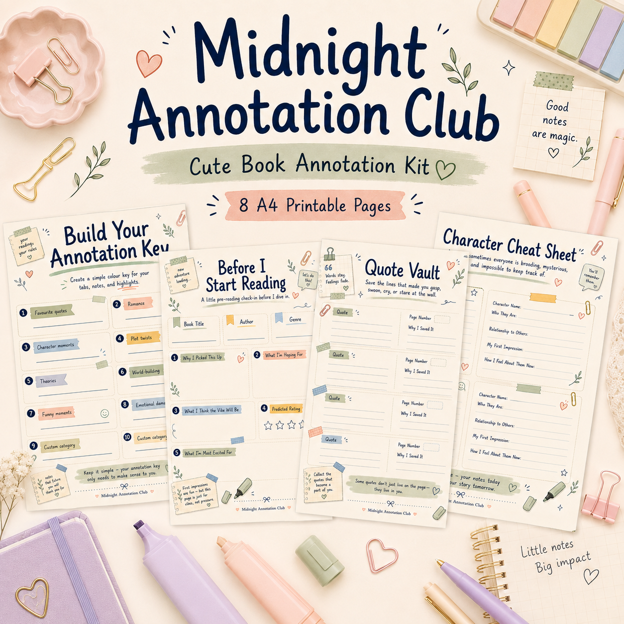 Midnight Annotation Club | 8-Page A4 Book Annotation Kit