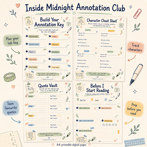 Midnight Annotation Club | 8-Page A4 Book Annotation Kit